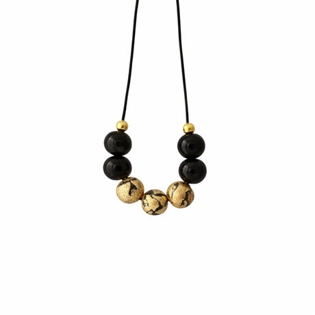 black and gold bead necklace handmade at Lottie of London jewellery