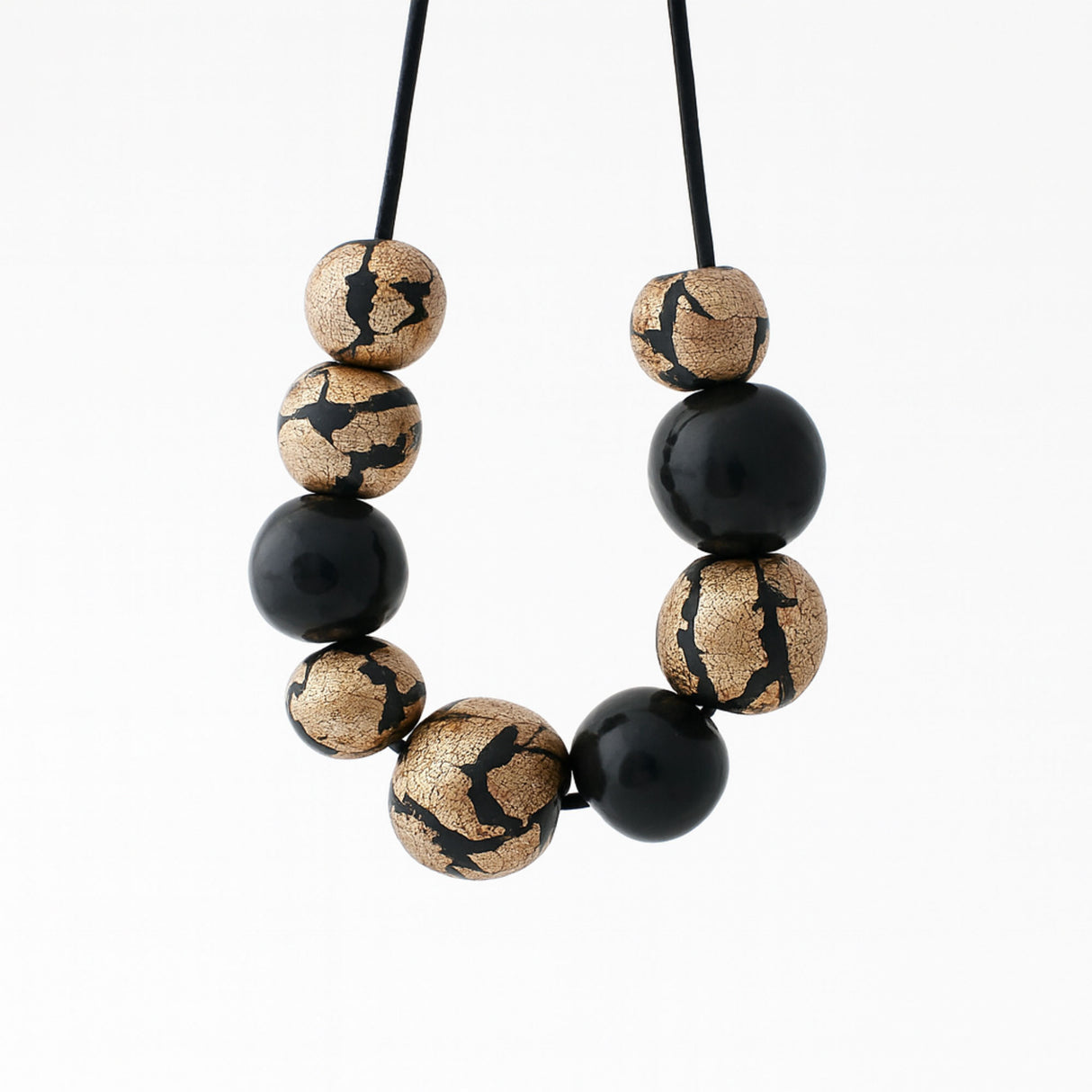 black and gold chunky statement  necklace - handmade at lottie of london jewellery