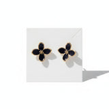 Black Enamel Flower Stud Earrings for Women
