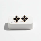 Black Enamel Flower Stud Earrings for Women