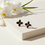 Black Enamel Flower Stud Earrings for Women