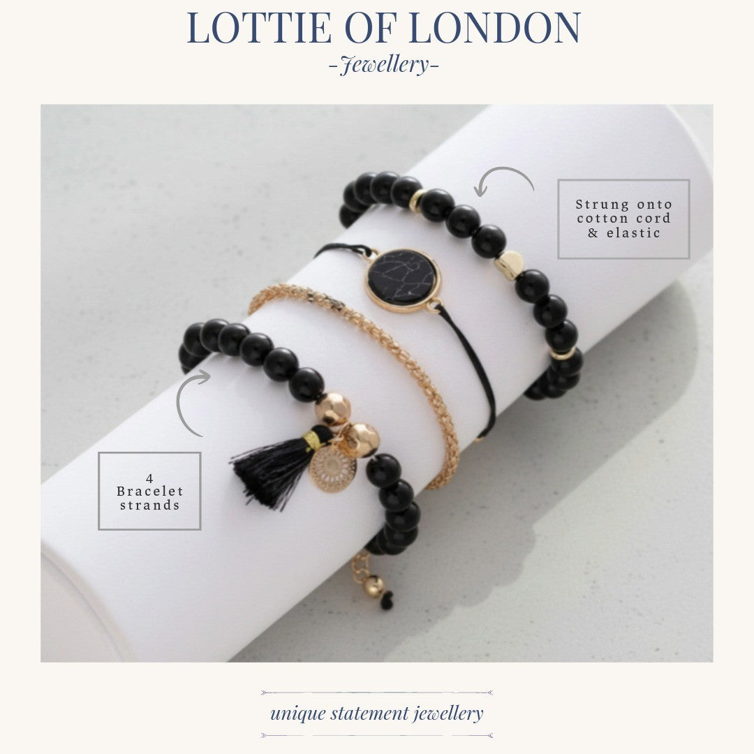 black and gold stacking bracelet, infographics, Lottie of London jewellery