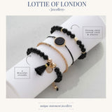 black and gold stacking bracelet, infographics, Lottie of London jewellery