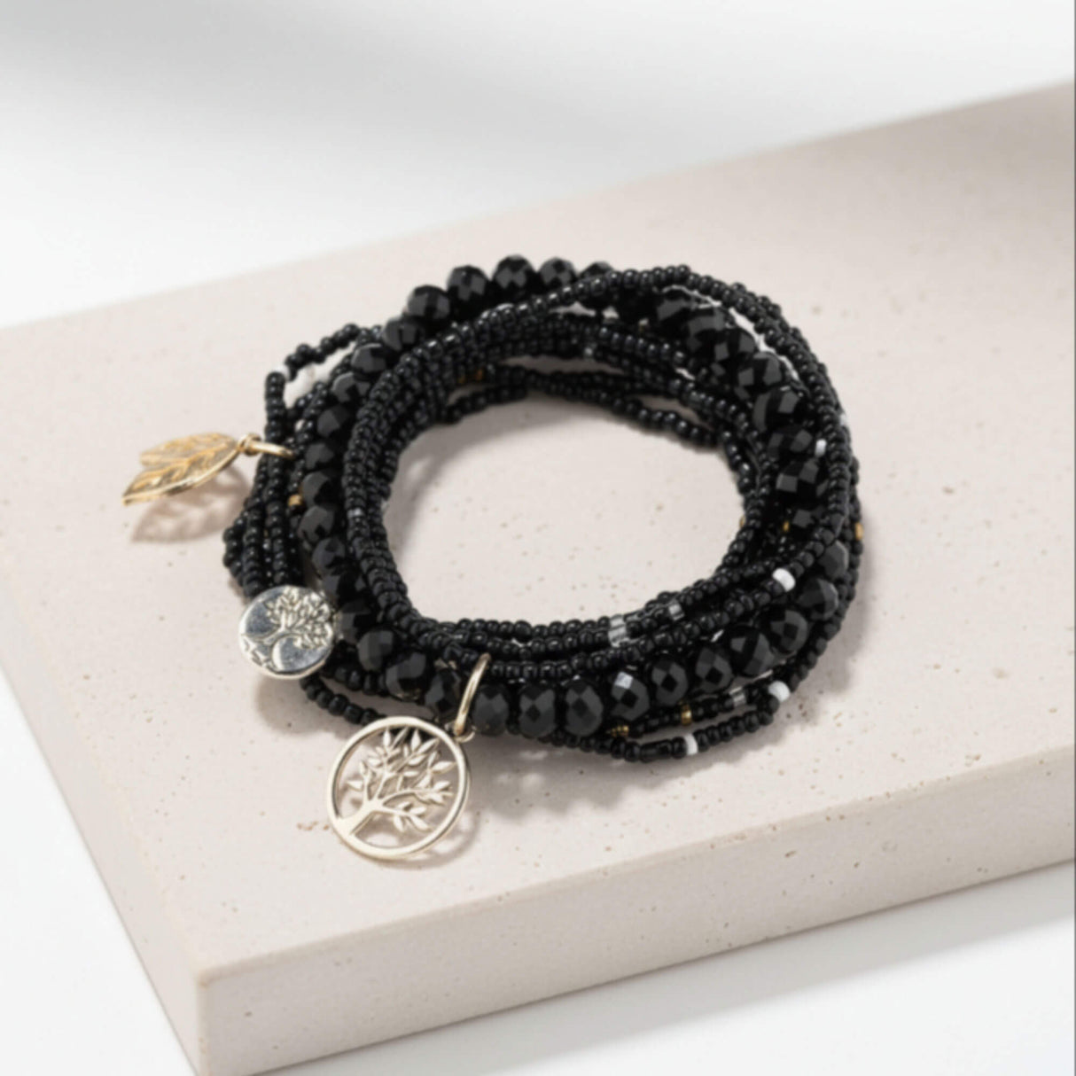 black beaded boho stacking bracelet at Lottie Of London