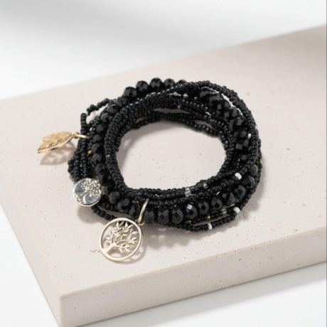 black beaded boho stacking bracelet at Lottie Of London