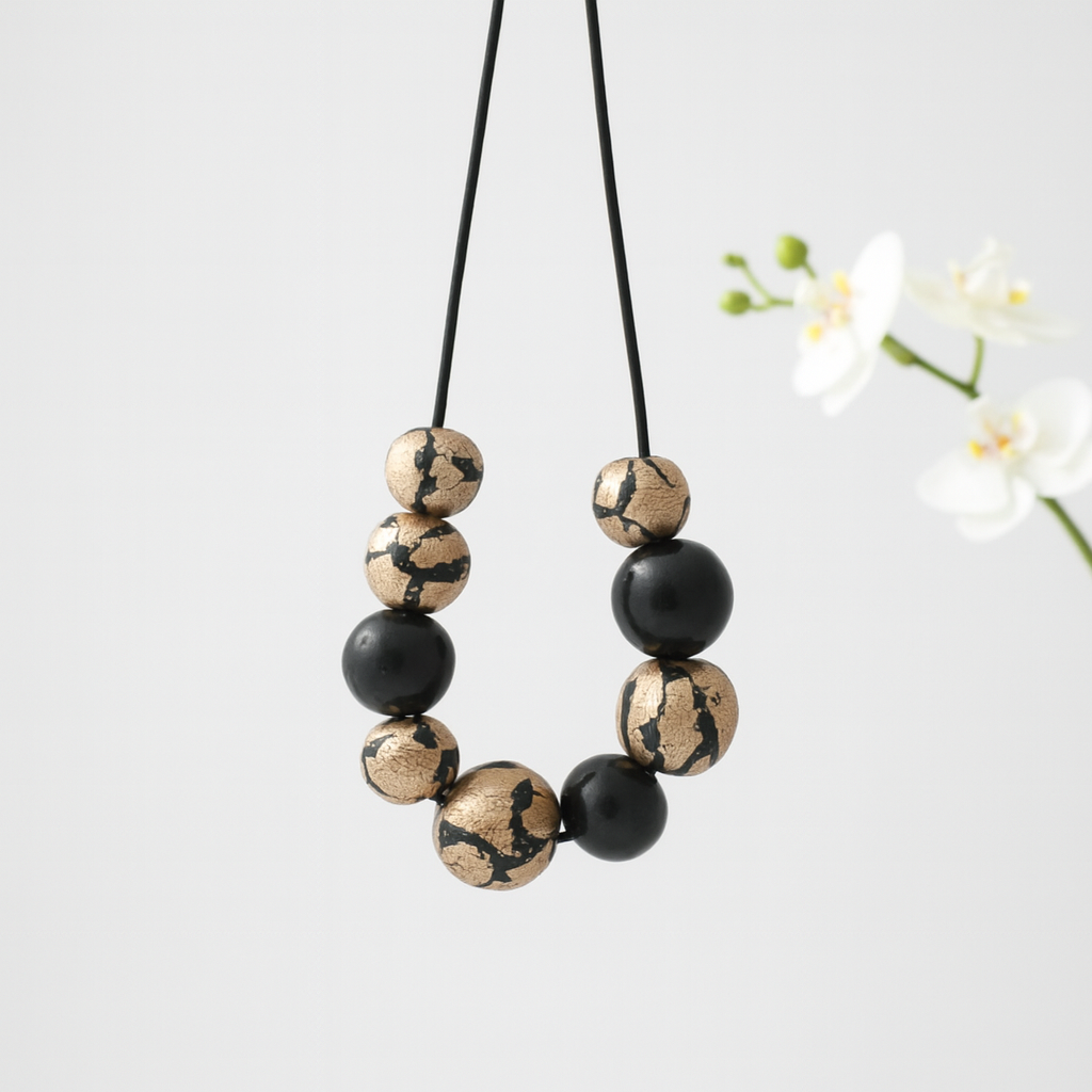 black and gold chunky statement  necklace - handmade at lottie of london jewellery