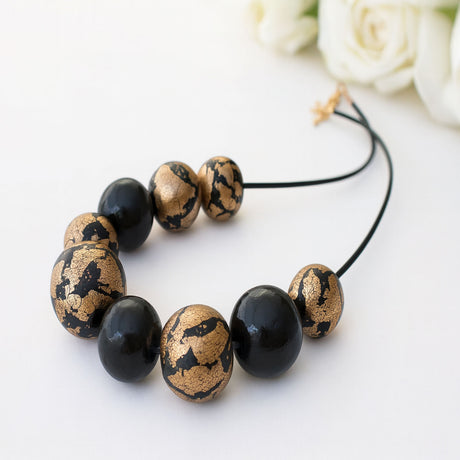black and gold chunky statement  necklace - handmade at lottie of london jewellery