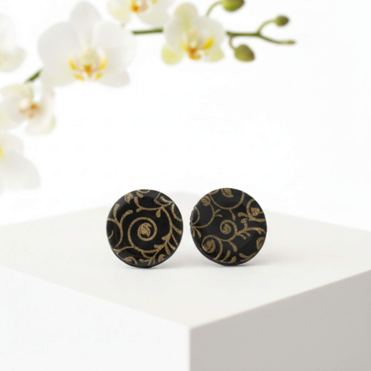 Black & Gold Floral Stud Earrings for Women | Minimalist Studs