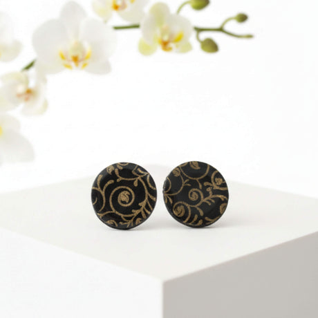 Black & Gold Floral Stud Earrings for Women | Minimalist Studs