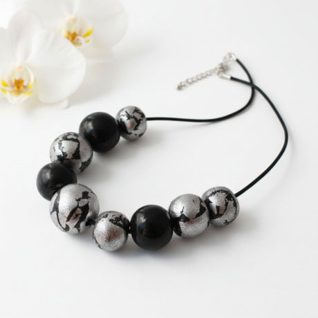 black and silver statement necklace lifestyle handmade at Lottie of London