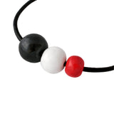 black white red bead necklace close up handmade at lottie of london