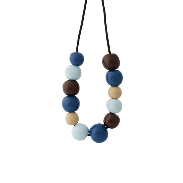 blue & brown chunky statement necklace, handmade clay jewellery at lottie of london