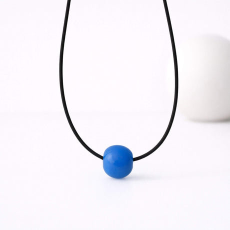 Blue chunky bead necklace lifestyle image, handmade jewellery at Lottie Of London