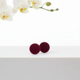 burgundy stud earrings, lifestyle, handmade at Lottie of London 