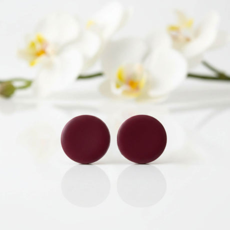 Burgundy Red Clay Stud Earrings – Minimalist Handmade Jewellery