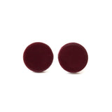burgundy red small stud earrings, handmade clay jewellery at Lottie of London 