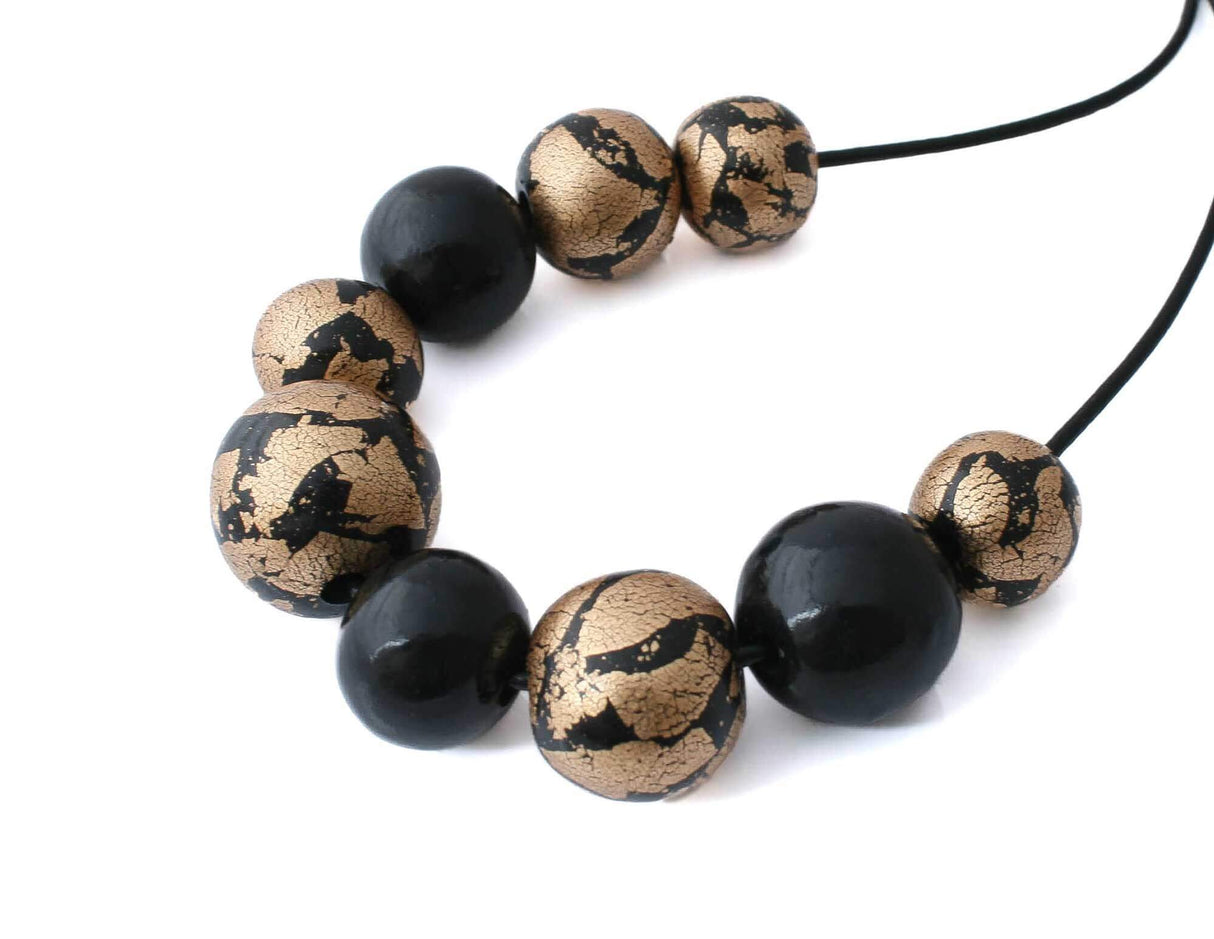 Black and Gold Chunky Statement Necklace for Women