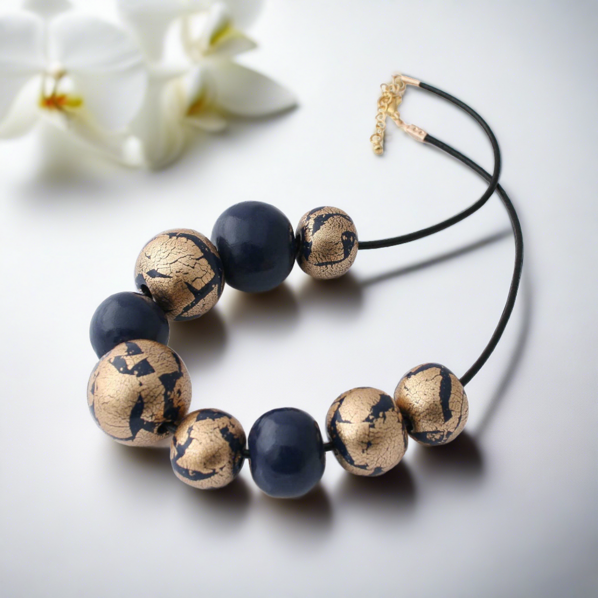 Navy and Gold Chunky Statement Necklace for Women