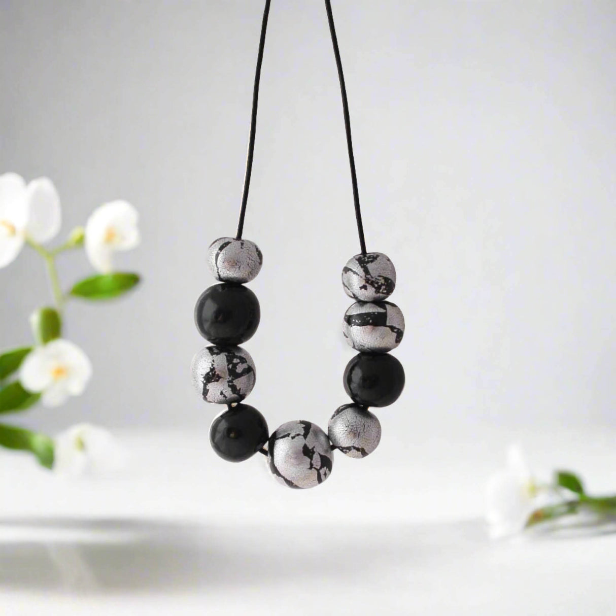 Black and Silver Chunky Statement Necklace for Women