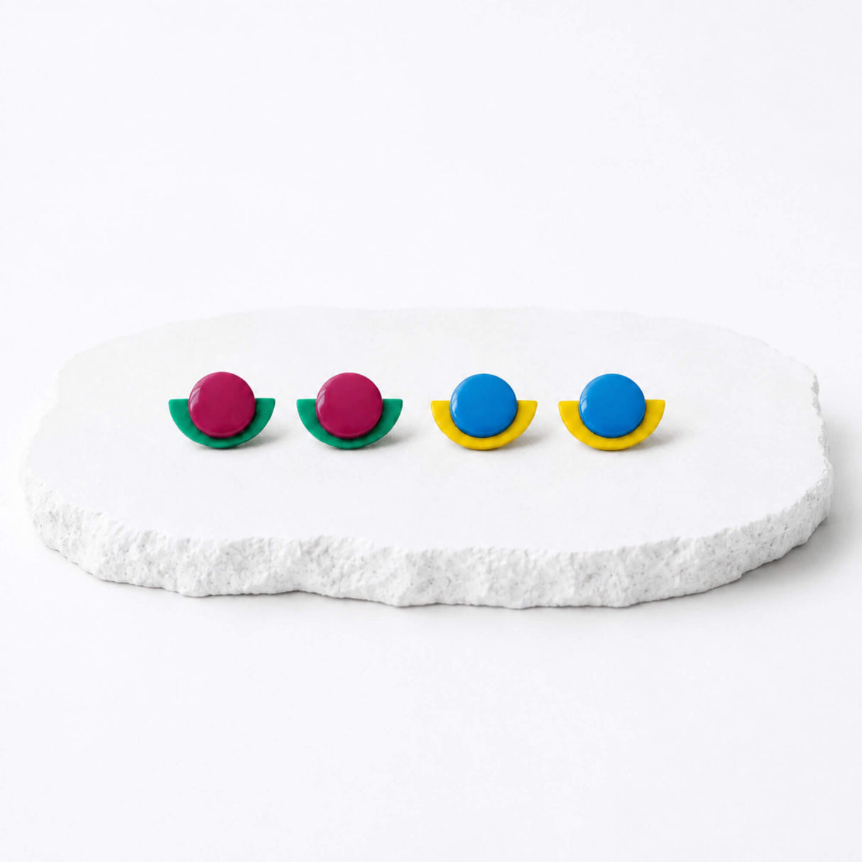 Semi Circle Statement Stud Earrings | Art Deco Colour Pop Jewellery