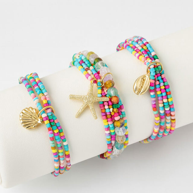 multi coloured seashell stacking bracelet - lottie of london jewellery uk