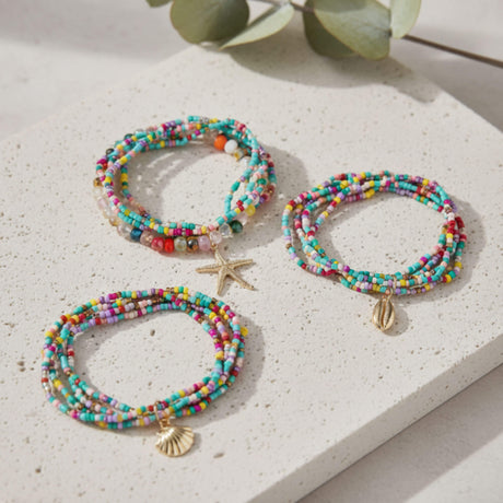 multi-coloured stacking bracelet lifestyle at lottie of london