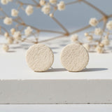 cream clay stud earrings, styled image, handmade  jewellery at lottie of london
