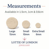 cream stud earrings, size guide, handmade clay jewellery at lottie of london