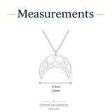 silver crescent moon pendant necklace at lottie of london jewellery, infographics guide