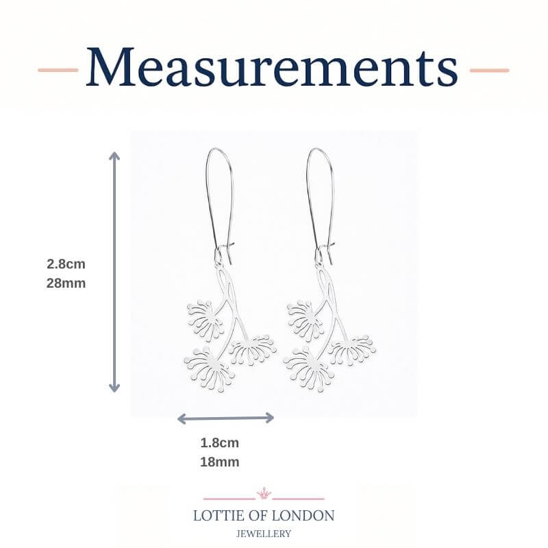 dandelion wishes drop earrings size guide at lottie of london
