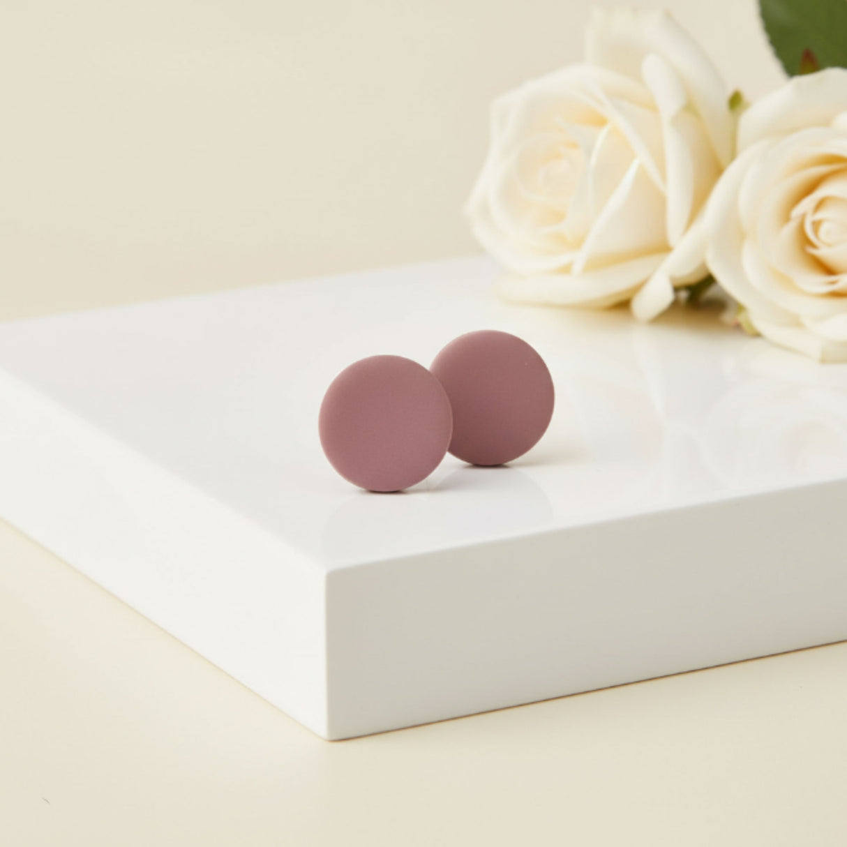 dusky pink clay stud earrings at lottie of london uk