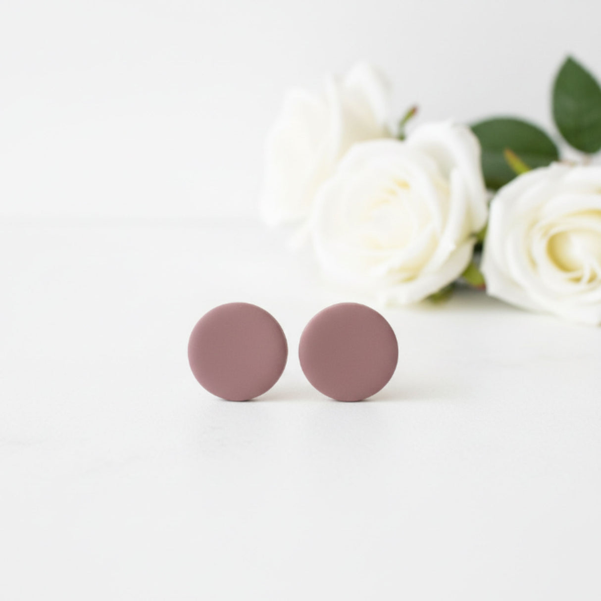 dusky pink clay stud earrings at lottie of london uk