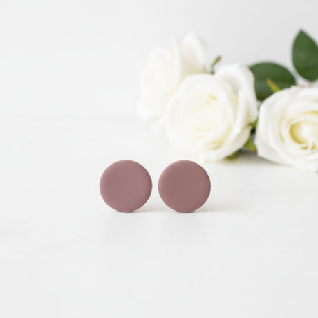 dusky pink clay stud earrings at lottie of london uk