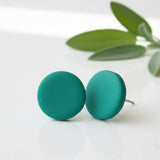emerald green clay stud earrings, lifestyle image, handmade  jewellery at lottie of london