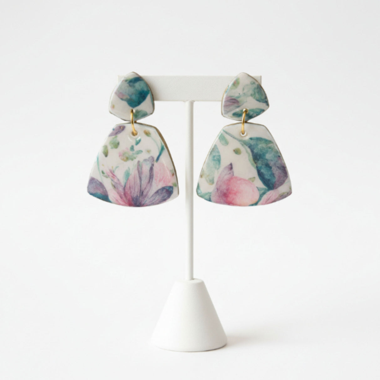 Vintage Floral Statement Drop Earrings on earring stand | Handmade Jewellery - Lottie Of London Jewellery