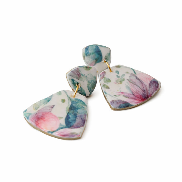Vintage Floral Statement Drop Earrings on white background | Handmade Jewellery - Lottie Of London Jewellery