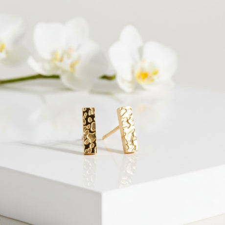 Gold Textured Bar Stud Earrings | Minimal Gold Studs