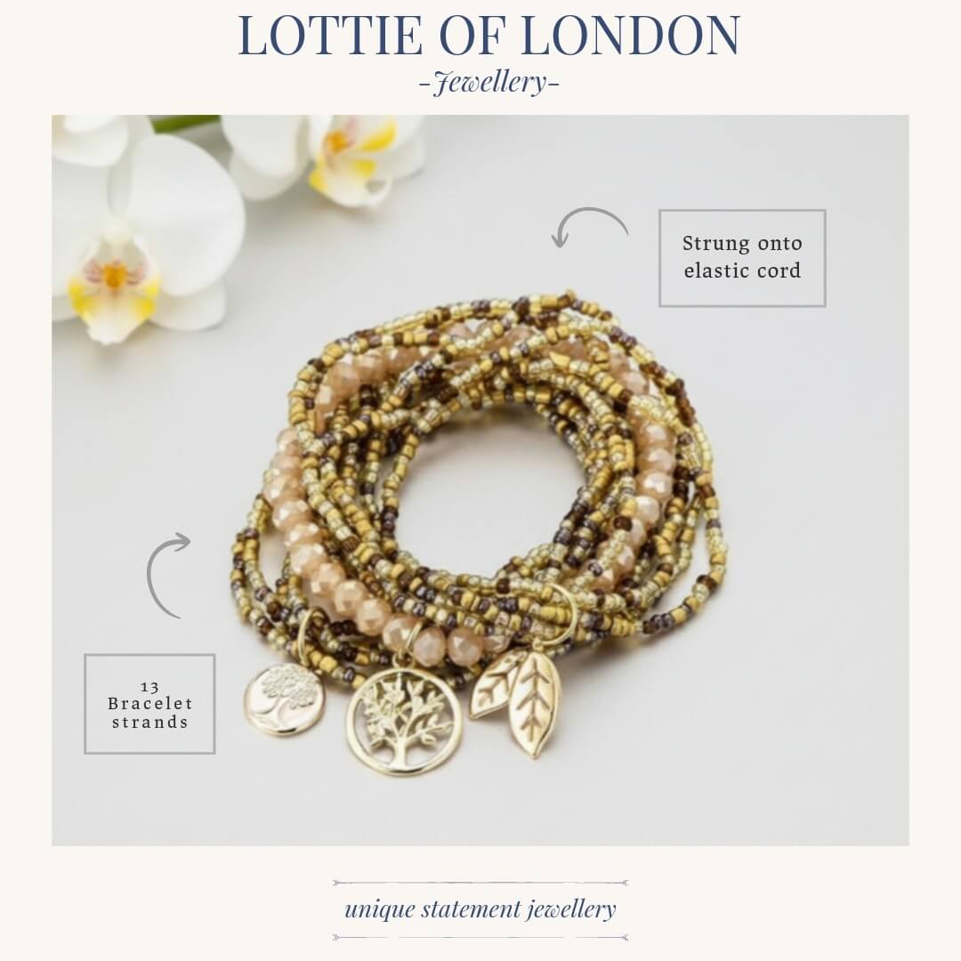 gold beaded stacking bracelet infographics at Lottie Of London