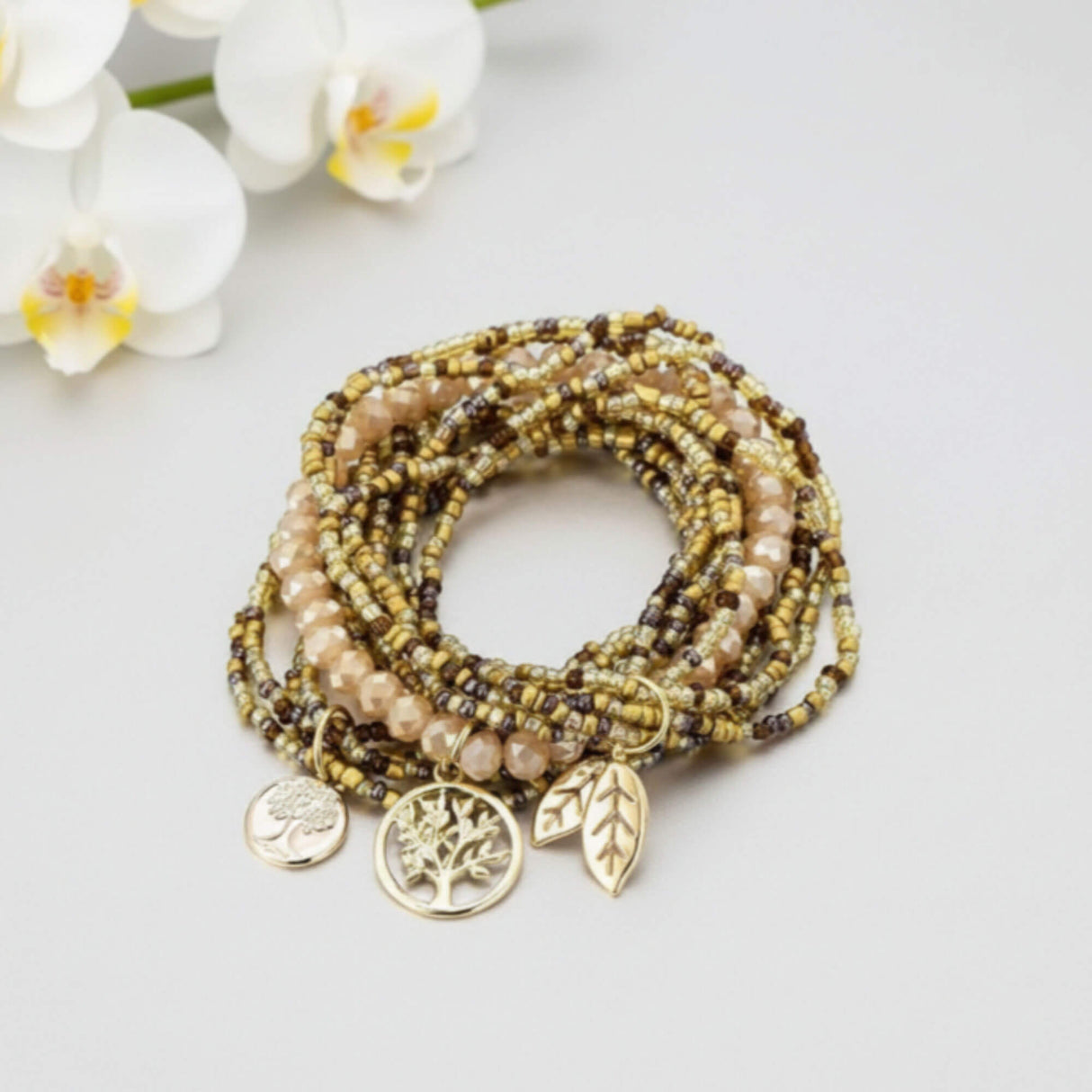 gold boho beaded stacking bracelet at Lottie Of London