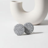 granite grey large stud earrings, handmade clay jewellery at Lottie of London, lifestyle image