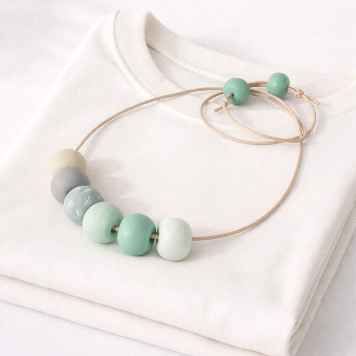 Green Long Bead Necklace - adjustable cord - Lottie Of London Jewellery