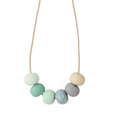 Long Bead Necklace in Green on white background - Lottie Of London Jewellery