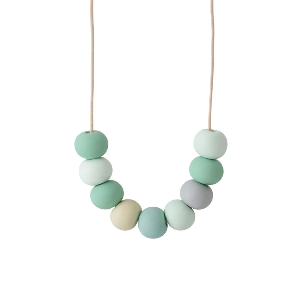 green Long Bead Necklace on white background - Lottie Of London Jewellery