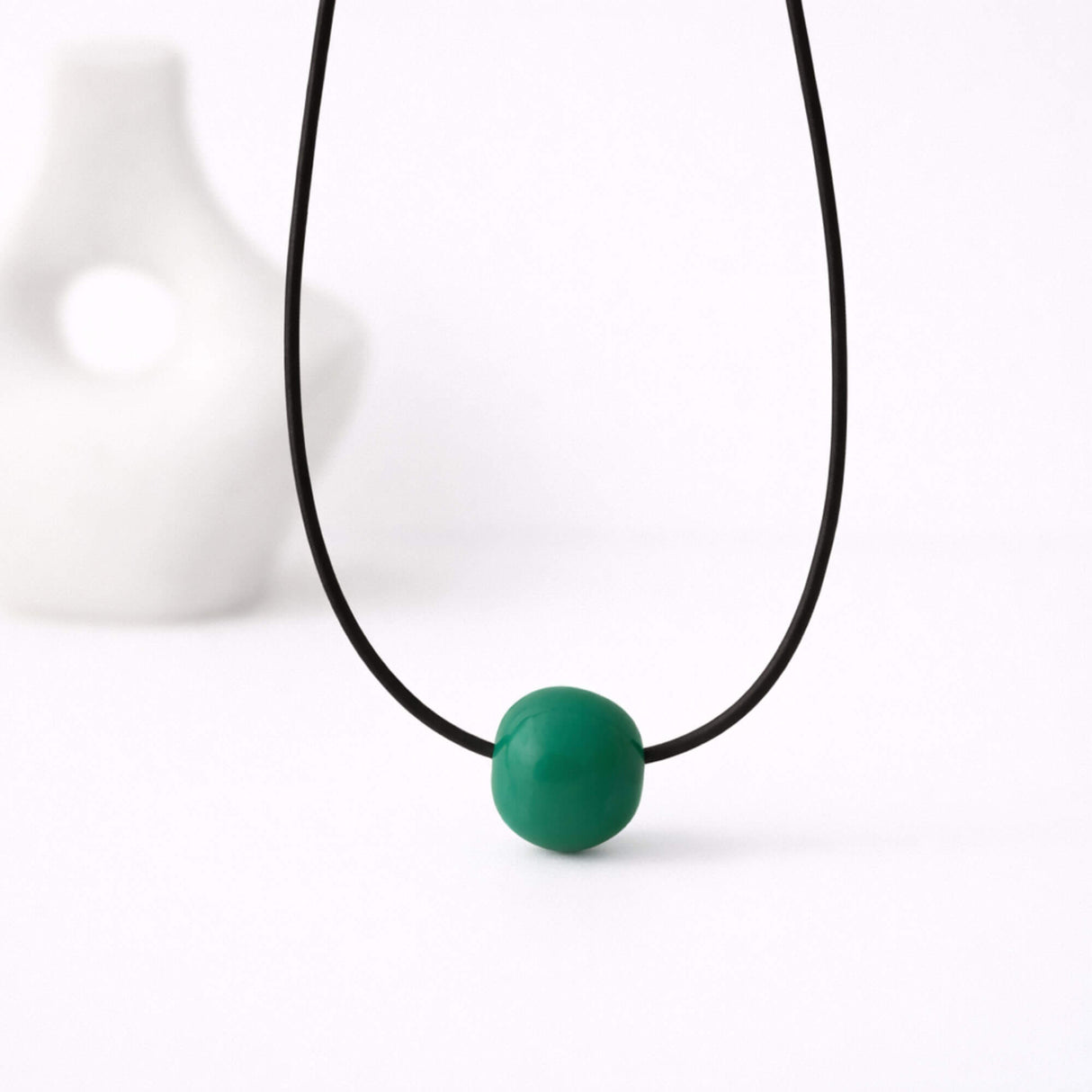 green chunky bead necklace lifestyle image, handmade jewellery at Lottie Of London