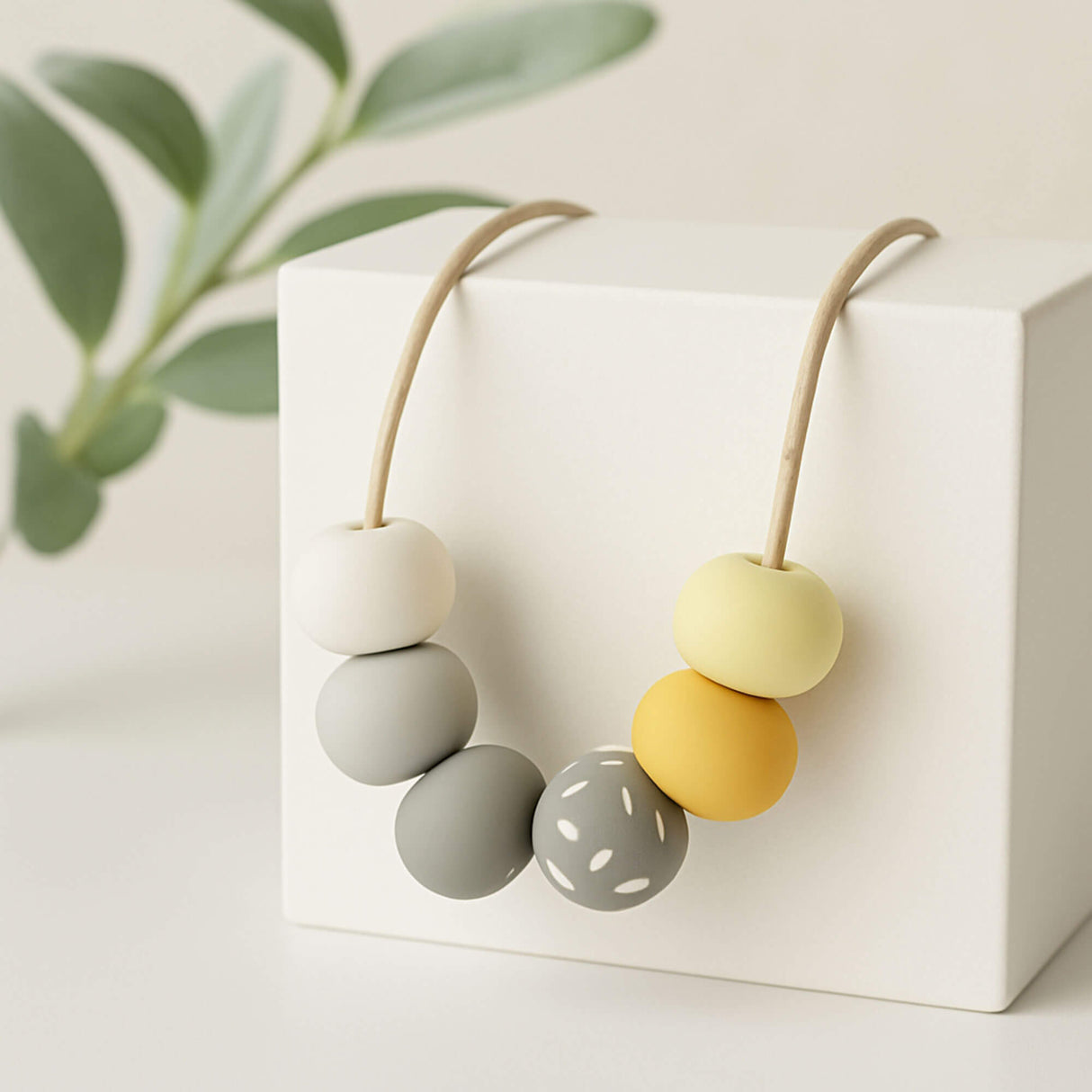 Yellow & Grey Clay Bead Necklace – Adjustable Modern Jewellery