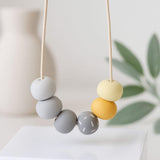 Yellow & Grey Clay Bead Necklace – Adjustable Modern Jewellery