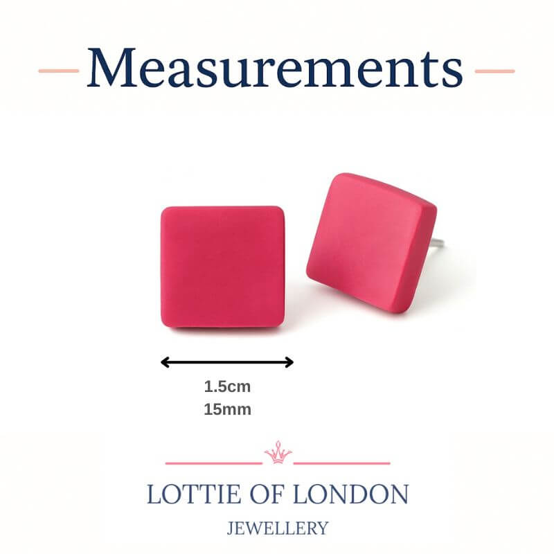 Cerise Pink Clay Stud Earrings – Minimalist Handmade Jewellery