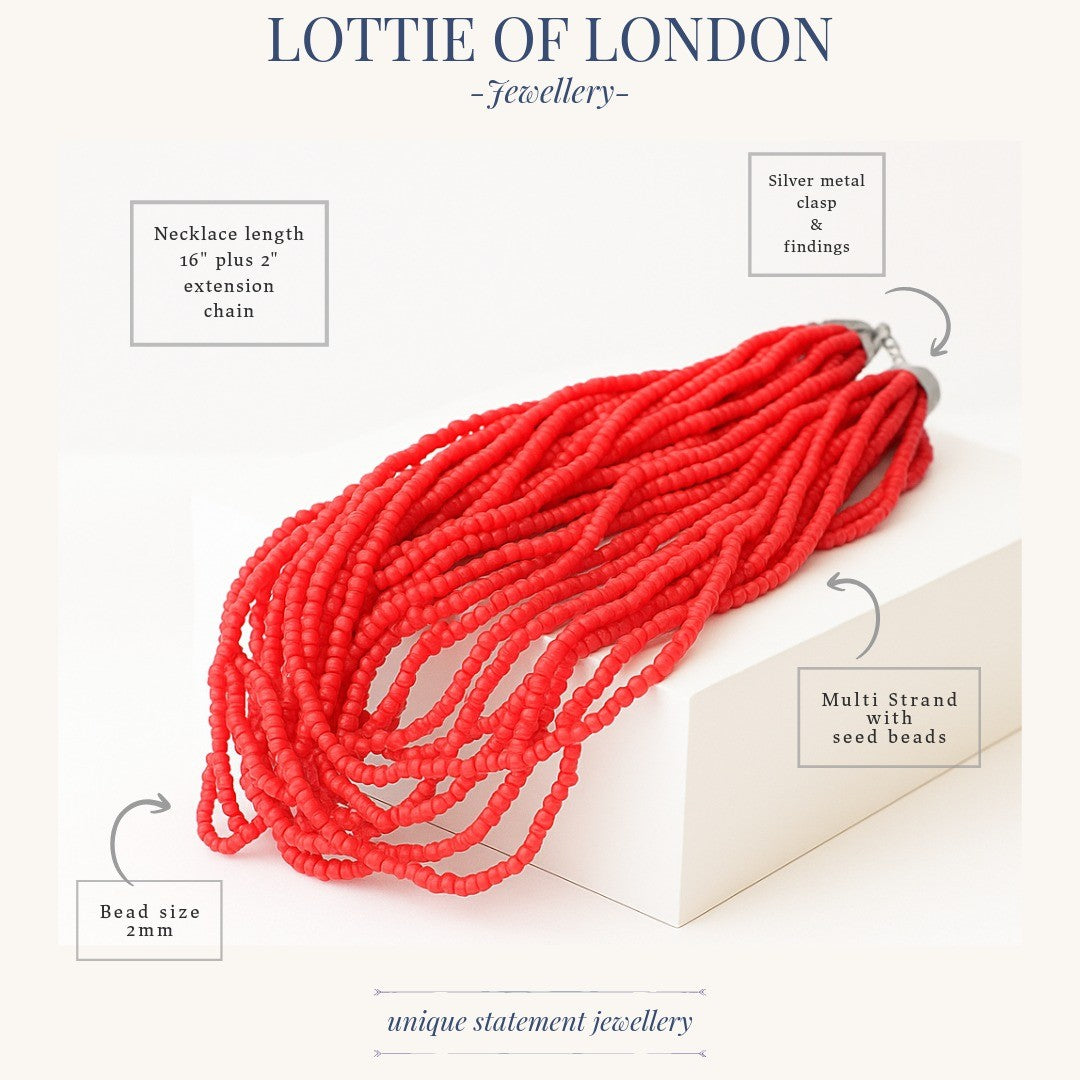 Red Multi-Strand Statement Necklace - Colourful Statement Jewellery