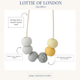 Yellow & Grey Clay Bead Necklace – Adjustable Modern Jewellery