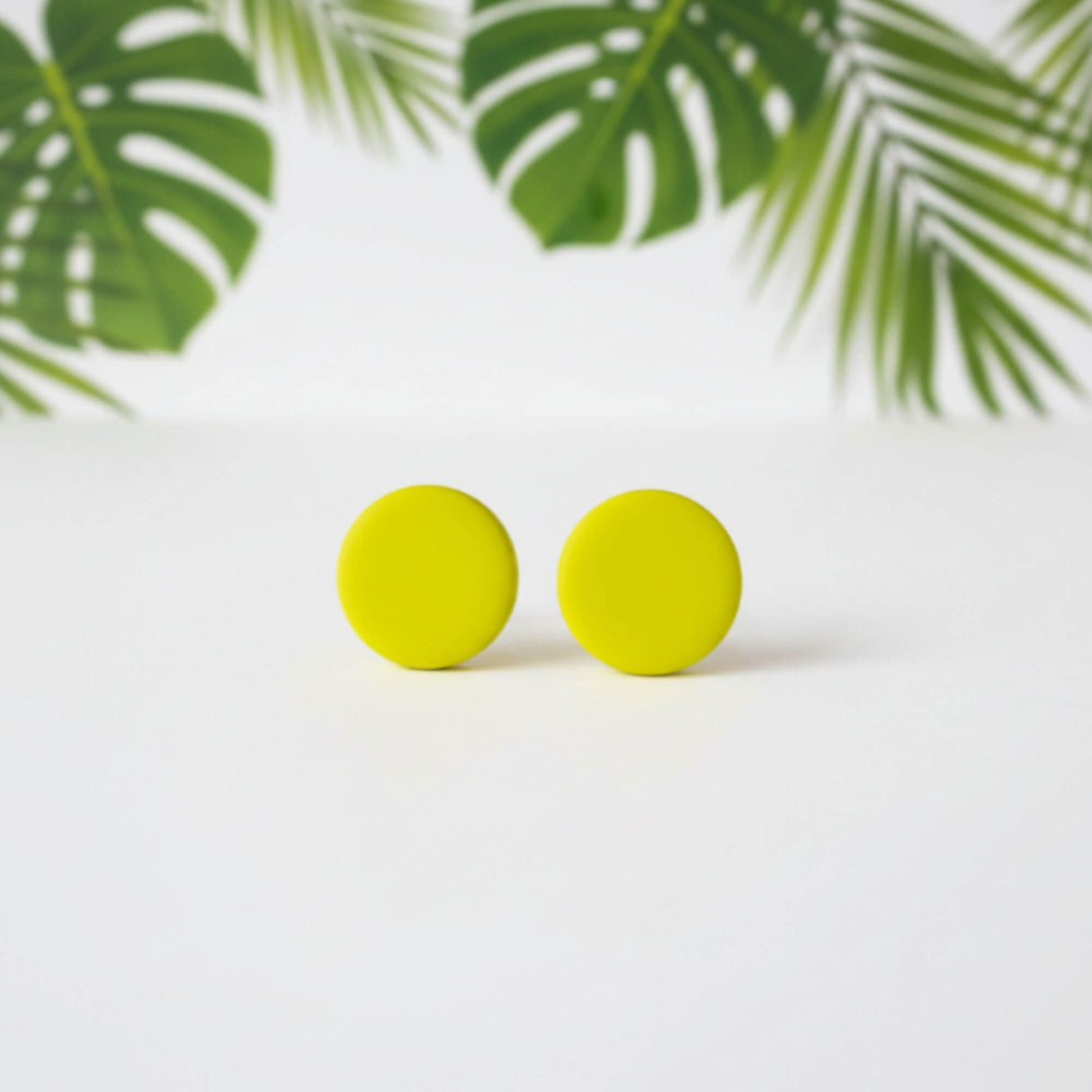 lemon yellow clay stud earrings, handmade jewellery at lottie of london, lifestyle 